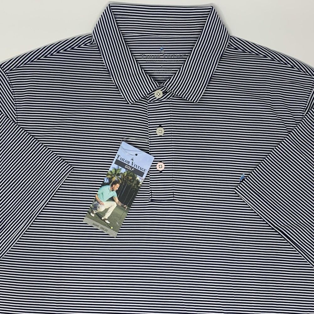 Tailor Vintage Navy Blazer Micro Stripe‎ Athletic Men's Golf Polo Shirt Size L